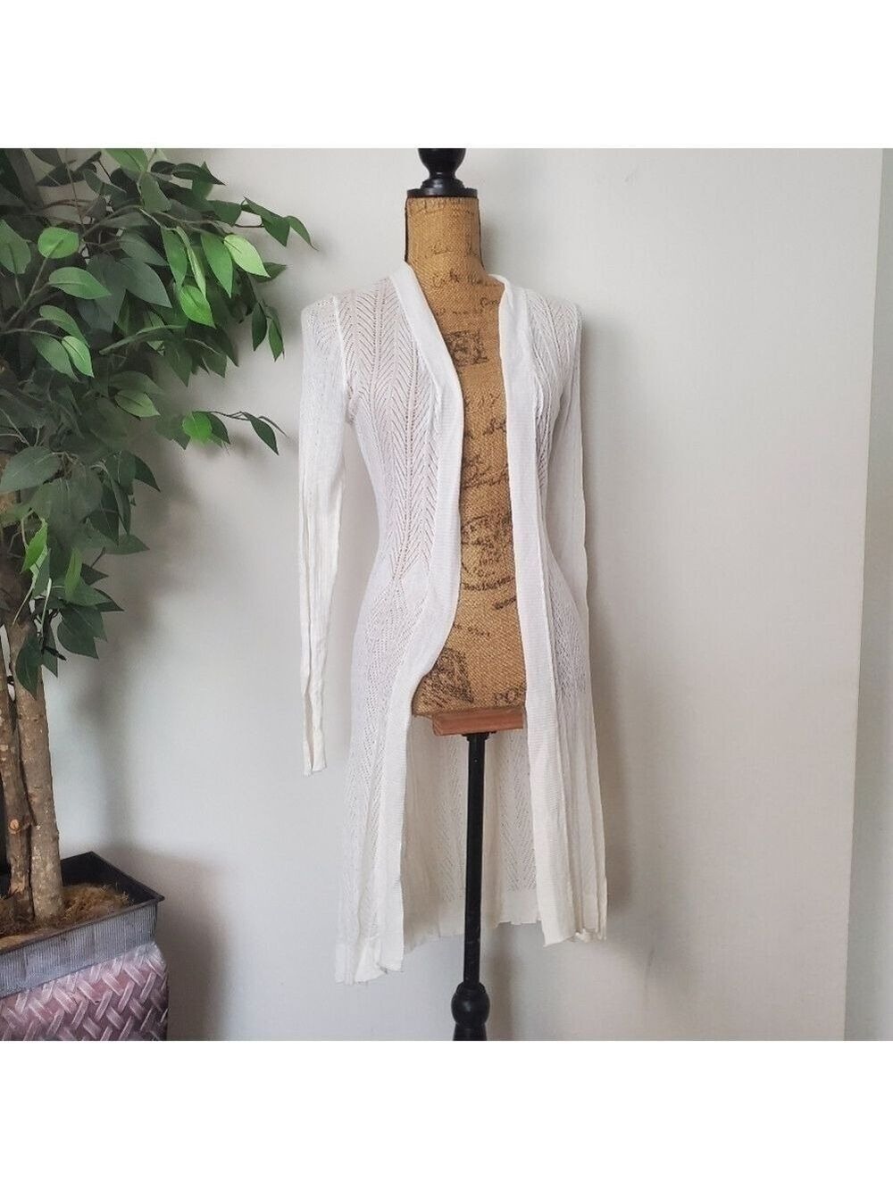 Belldini White Open Knit Sweater Cardigan Womens Size Small